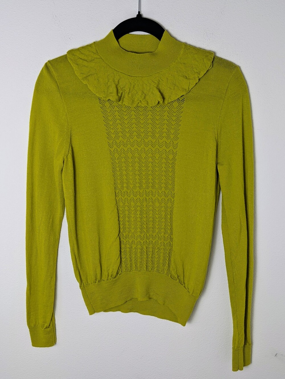 J.Crew Collared Lightweight Merino Wool Sweater Citrine Yellow Green Size S EUC